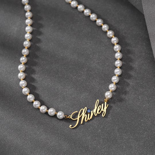 Discover Dainty Birthstone And Name Pearl Necklace