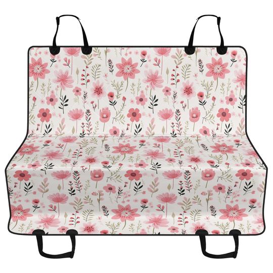 Discover Pink Wildflowers Car Pet Seat Cover, Aesthetic Cottagecore Floral Dog Hammock