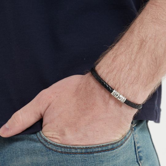 Discover Personalized Engraved Titanium Beads Leather Bracelets