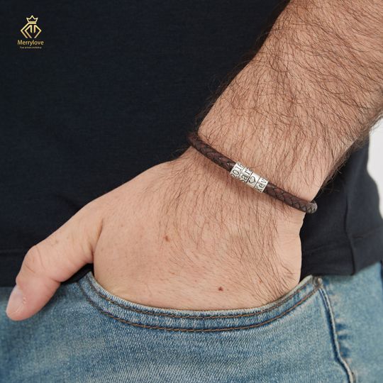 Discover Adjustable Personalized Titanium Beads Leather Bracelets