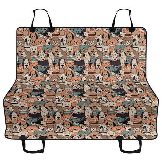 Discover Dog Pattern Car Pet Seat Cover, Cute Neutral Tone Aesthetic Back Seat Cover Dog Hammock