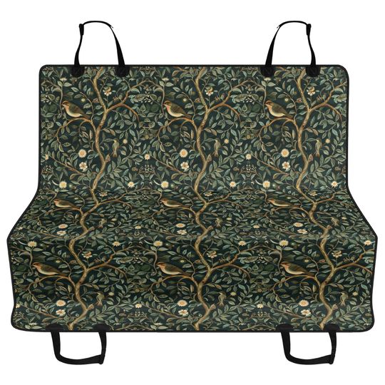Discover Vintage Bird Forest Car Pet Seat Cover, Boho Botanical Dog Hammock For Back Seat