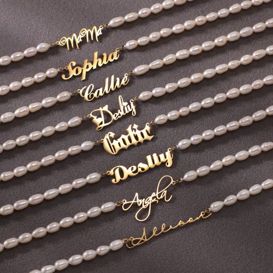 Discover Handmade Nameplate Pearl Choker, Personalized Oval Pearl Name Necklace