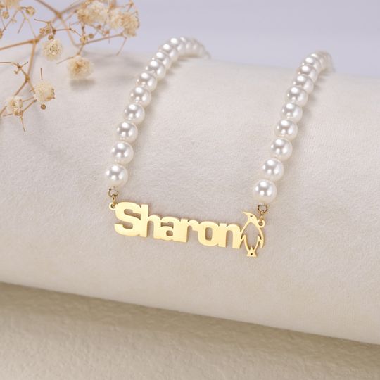 Discover Custom Fresh Water Pearl Choker with Cute Penguin, Animal Name Necklace