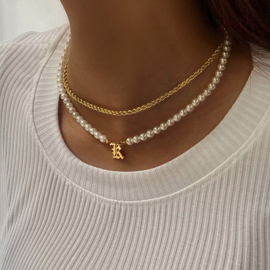 Discover Pearl Initial Necklace, Pearl Necklace For Women, Initial Choker, Letter Necklace