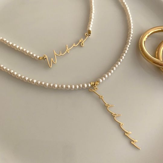 Discover Pearl Name Necklace, Pearl Jewelry,  Personalized Name Necklace