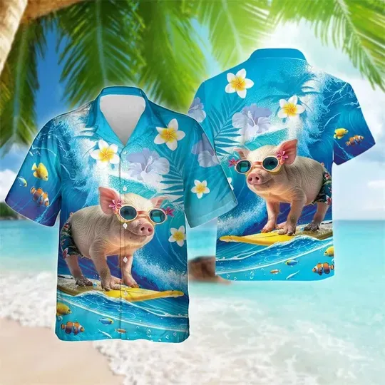 Discover Funny Animal Pig 3D Printed Beach Hawaiian Shirt