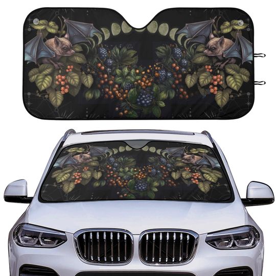 Discover Dark Cottagecore Fruit bat Car sun shade windshield cover, Witchy moon phase Window Sun Blocker