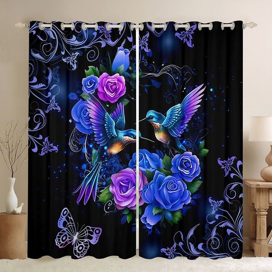 Discover Hummingbird Window Curtains, Nature Animal Watercolor Flowers Curtain Set