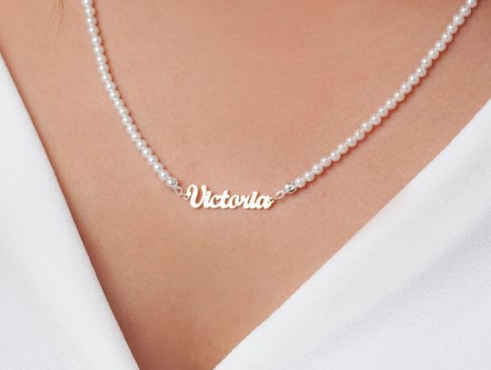 Discover Pearl Name Necklace, Natural Freshwater Pearl Necklace, Bridesmaid Gift, Gift for Her