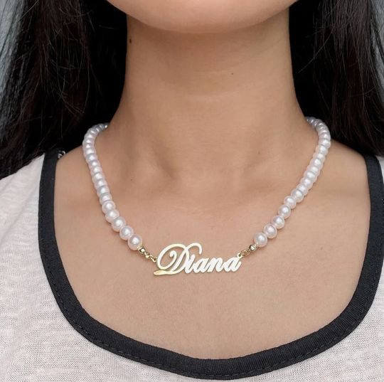 Discover Name Necklace on a Pearl Chain, Custom Jewelry Personalized Necklace