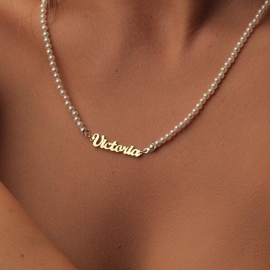 Discover Custom Name Pearl Necklace, Name Pearl Necklace, Personalized Gifts, Mothers Day Gift