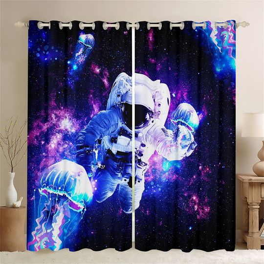 Discover Astronaut Space Window Drapes, Starry Galaxy Gradient Window Curtains Handmade