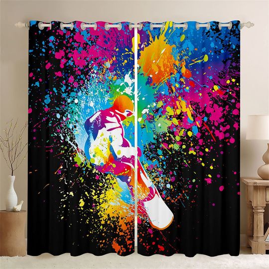 Discover Skiing Window Curtain Set, Winter Sports Player Graffiti Window Drapes