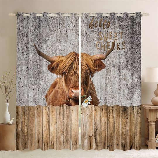 Discover Highland Cattle Window Curtains, Rustic Farm Animal Window Drapes