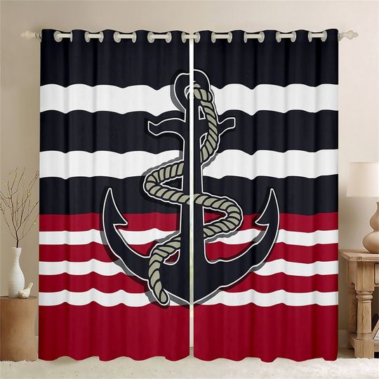 Discover Anchor Handmade Window Curtains Set 2 Panels, Nautical Theme Curtains