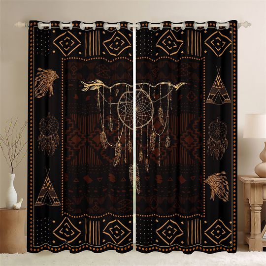 Discover Bohemia Dreamcatcher Handmade Window Curtain, Ethnic Geometric Pattern Curtain Set