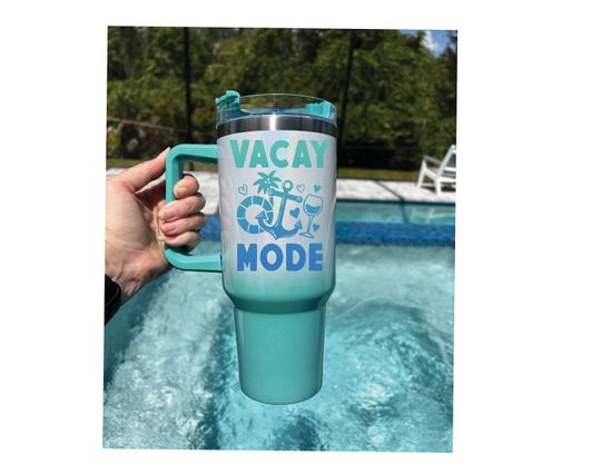 Discover Girls vacation 40oz tumbler with metal straw, Vacay Mode tumbler, Cancun trip tumbler