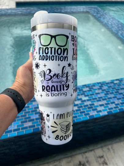 Discover 40oz stainless steel Book lovers tumbler with handle, Book gift tumbler