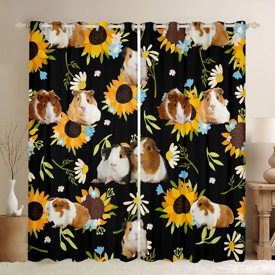 Discover Cartoon Hamster Window Curtain Set, Lovely Wild Animal Black Curtains