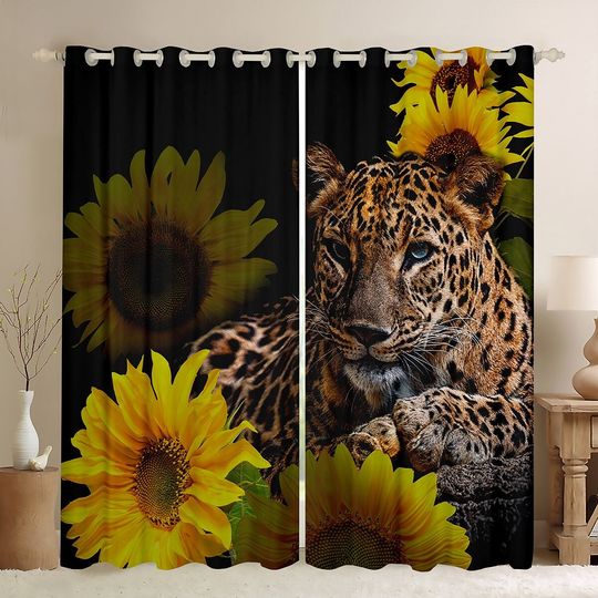 Discover Wild Leopard Window Curtains, Rustic Sunflower Window Drapes