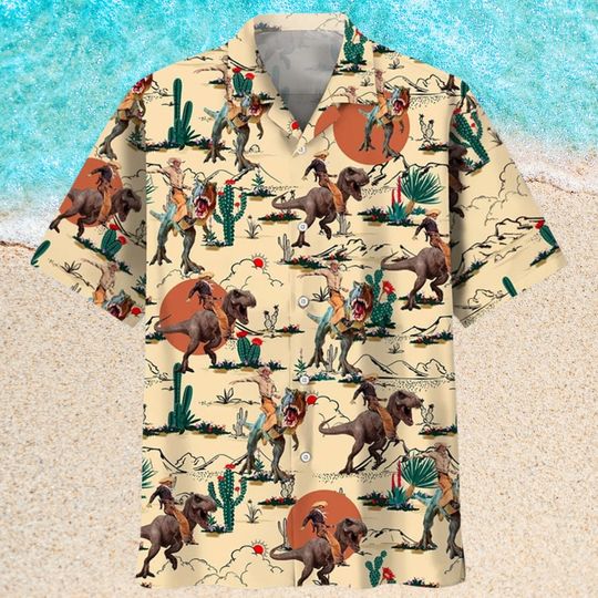 Discover Dinosaur Desert Hawaiian Shirt, Cowboys and Dinosaur Hawaiian