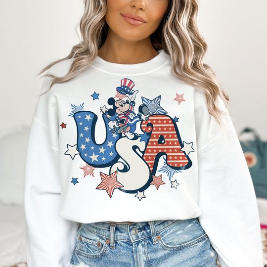 Discover Mouse and friends 4th of July Sweatshirt, Fourth of July Sweatshirt, American Flag, Independence Day
