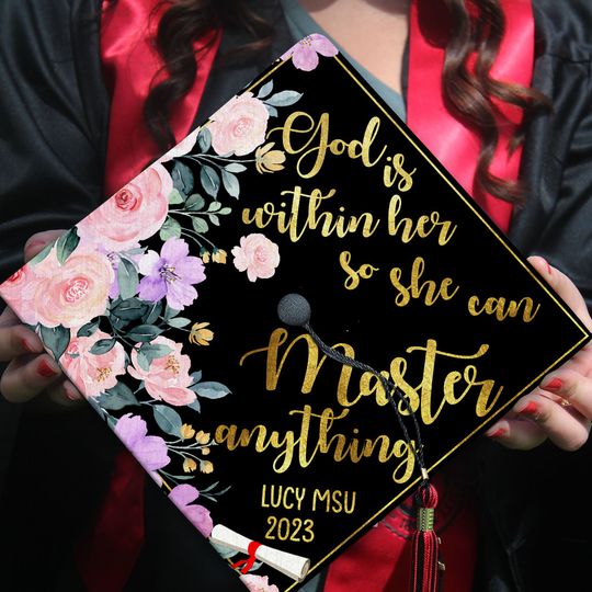 Discover Personalized God Is Within Her Printed Grad Cap Topper, Motivational Grad Cap Topper, Graduation Decoration, Class of 2024