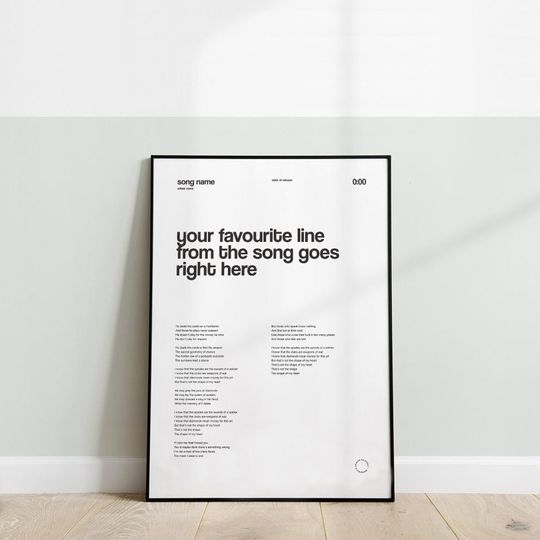 Discover Custom Song Print, Custom Music Poster, Personalised Lyric