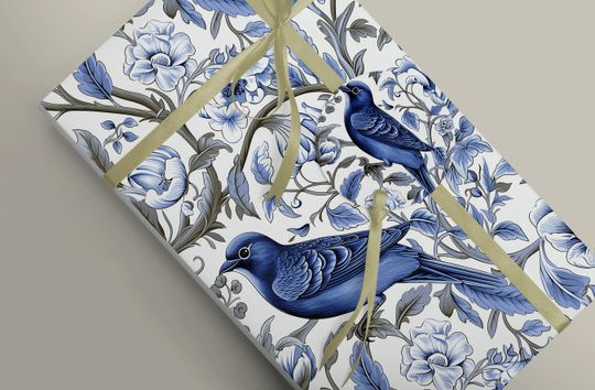 Discover Vintage-inspired Blue Bird and Blue Flowers Chinoiserie Style Wrapping Paper