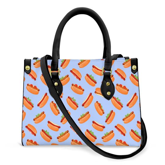 Discover Funny Hotdog Leather Bag For Work, Glamorous Bag for Work With Junk Food Print