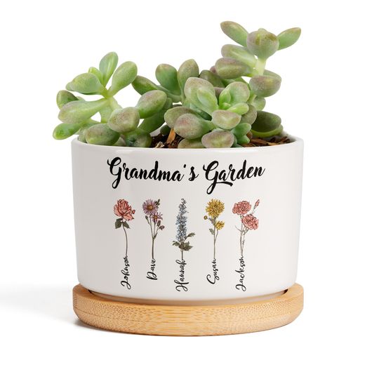 Discover Personalized Ceramic Flower Pot For Nana, Birth Month Flowers with name plant Pot, Mother's Day Gifts For Grandma