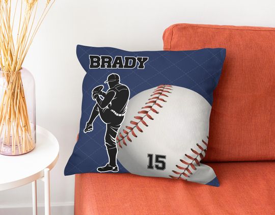 Discover Personalized Baseball Pitcher Pillow, Custom Baseball Ball Pillow, Sport Art Print
