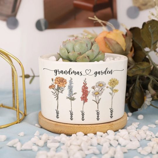 Discover Custom Grandmas Garden Flower Pot, Birth Month Flower Plant Pot