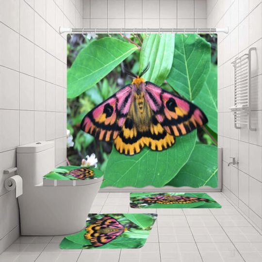 Discover Tropical Grass Leaf Butterfly Waterproof Shower Curtain Bath Mat Toilet Cover