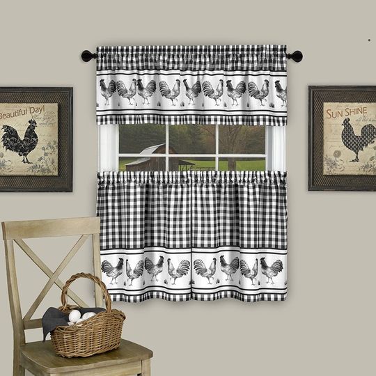 Discover Barnyard Rooster Tier Curtain Set, Gift for her