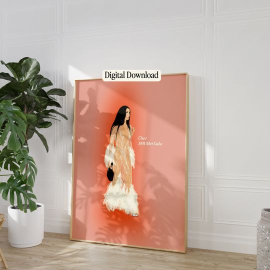 Discover Hand-Drawn 1974 Cher Met Gala  Art Print