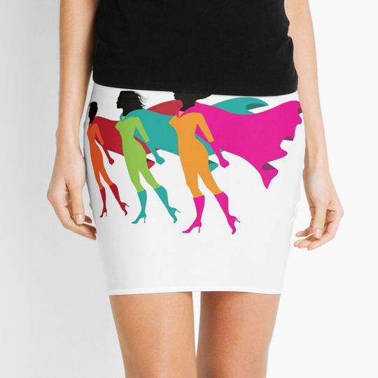 Discover Three superwomen in rainbow Mini Skirt