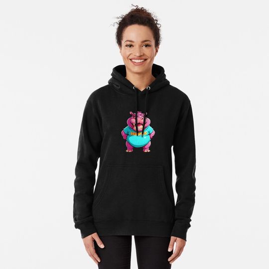 Discover A Cartoonish Hippopotamus in a Playful Pose Pullover Hoodie