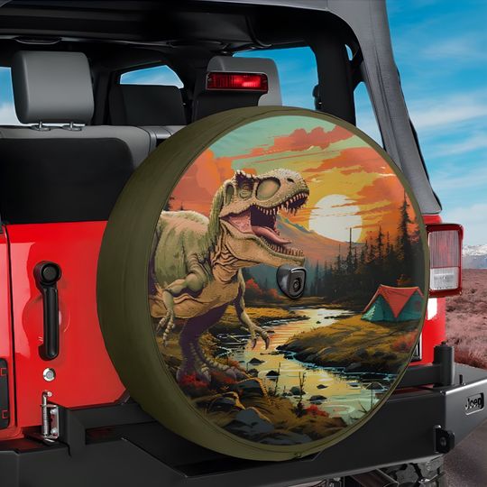 Discover Camping Tire Cover, Dinosaur Tire Cover