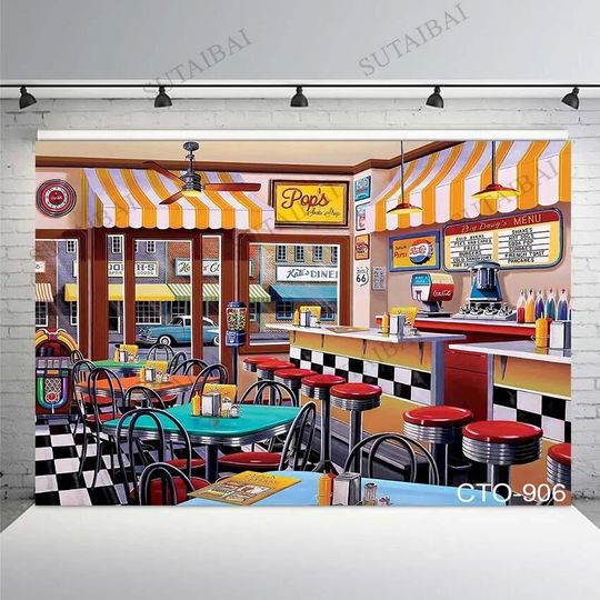 Discover Fast Food Restaurant Counter Table Stools Diner Party Banner