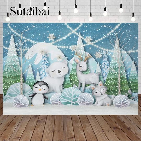 Discover Winter Arctic Animals Baby Shower Background