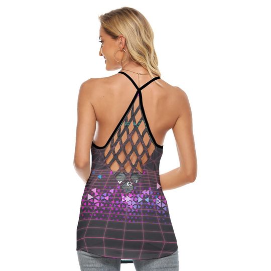 Discover Cyber Kitty Criss-Cross Open Back Tank Top
