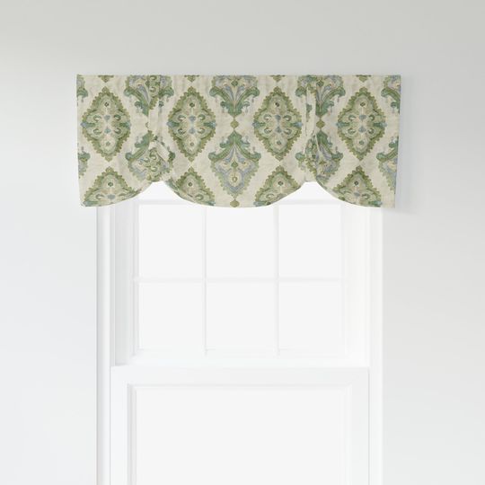 Discover Tie-up Valance in Queen Bay Green, Blue Medallion Watercolor