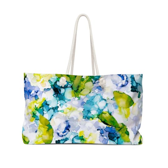 Discover Debbie Print Blue Hydrangea Weekender Bag