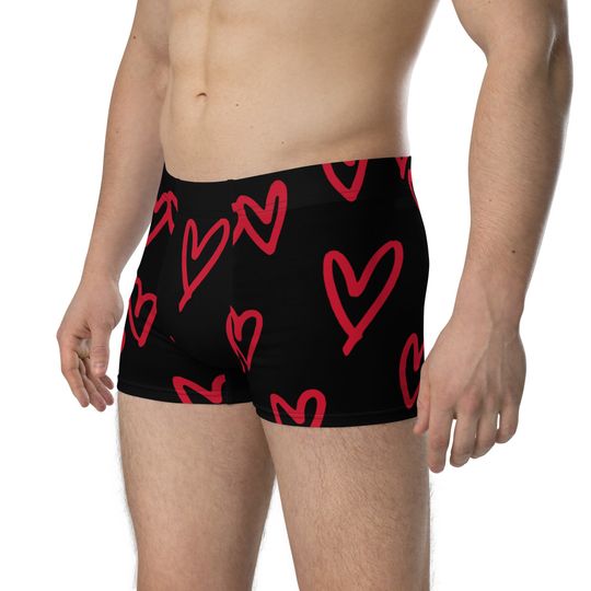 Discover Valentine's Day all over red hearts on black Boxer Briefs