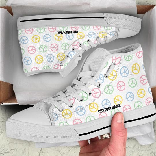 Discover Peace Custom Name High Top Sneakers