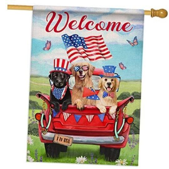 Discover Welcome 4th of July Summer Red Truck House Flag