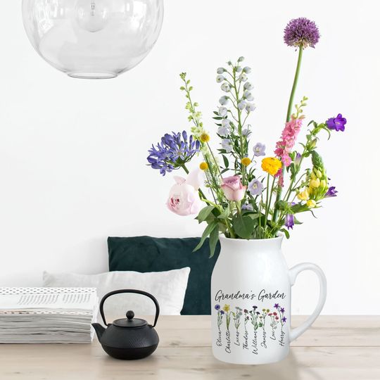 Discover Personalized Grandma's Garden Flower Vase, Custom Birth Month Flowers Grandma Vase
