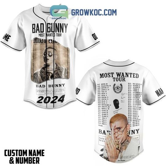 Discover Personalized Bad Bunny Most Wanted Tour 2024 Baseball Jersey